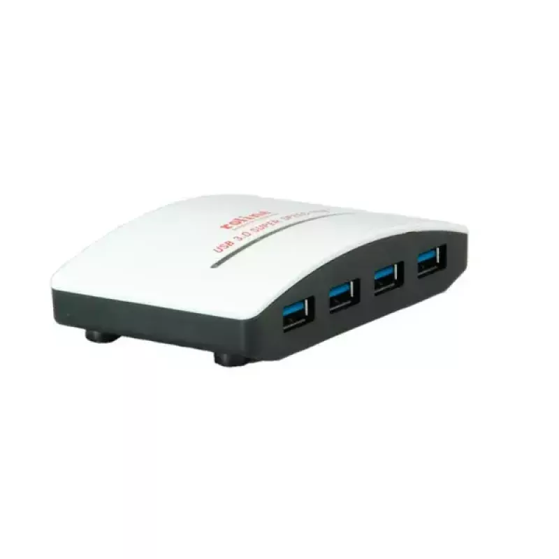 Hub USB ROLINE negro y blanco 4 puertos con fuente de alimentación