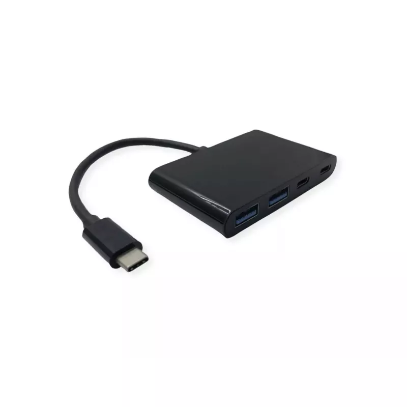 Hub de interfaces USB-C VALUE 14.99.5041 — USB 3.2 Gen 1 Type-C/Type-A, 1000 Mbit/s, aluminio, negro, 76×46×12,2 mm