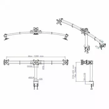 Brazo LCD triple VALUE con pinza de mesa negro — soporte de monitor para 3 pantallas, ajustable