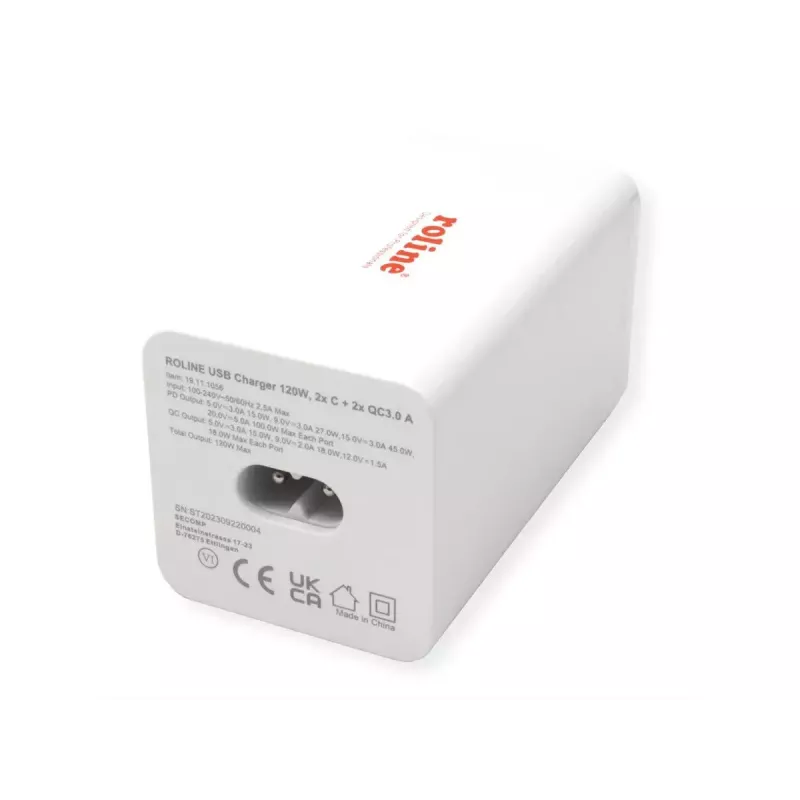 Cargador para dispositivos móviles ROLINE 19.11.1056 universal de carga rápida AC 2 USB Type-C