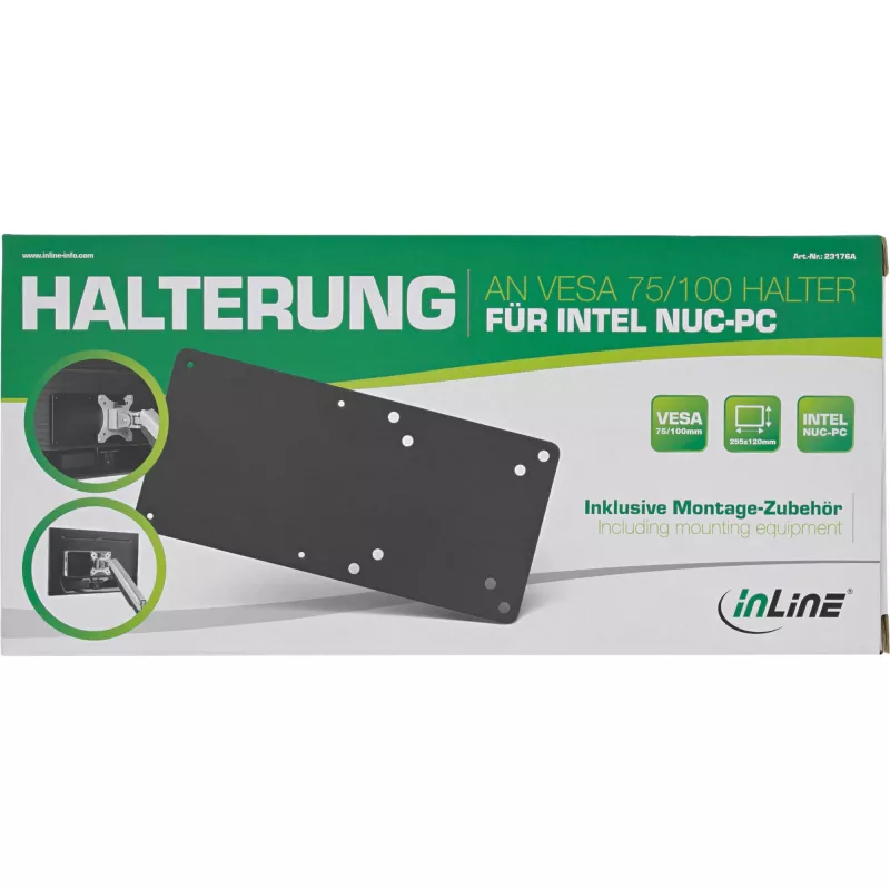 Bandeja para dispositivos InLine 23176A compatible con VESA 75/100 para Intel NUC