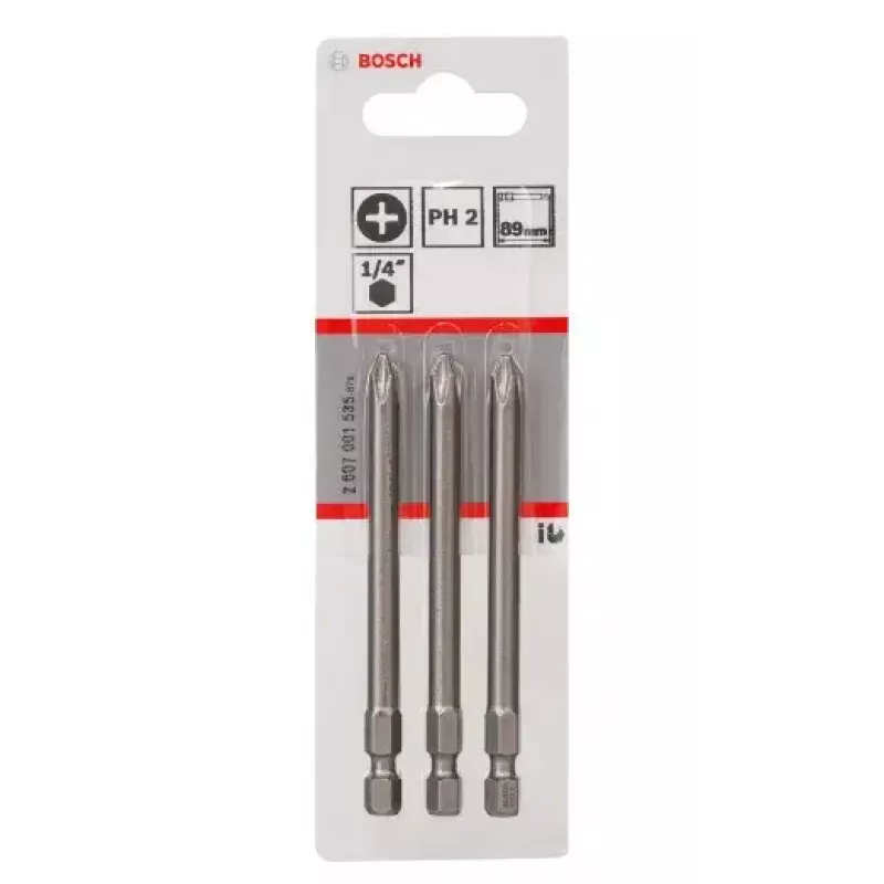 Bosch 2607001535 punta de destornillador Phillips PH2 extra dura E 6,3, 3 uds.