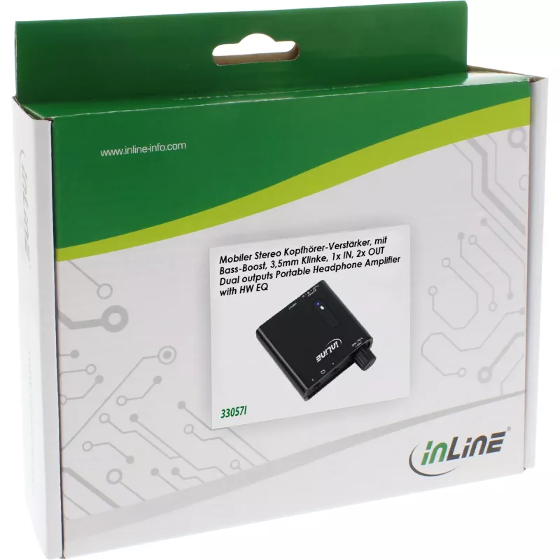 Amplificador de auriculares con refuerzo de graves InLine con salida dual