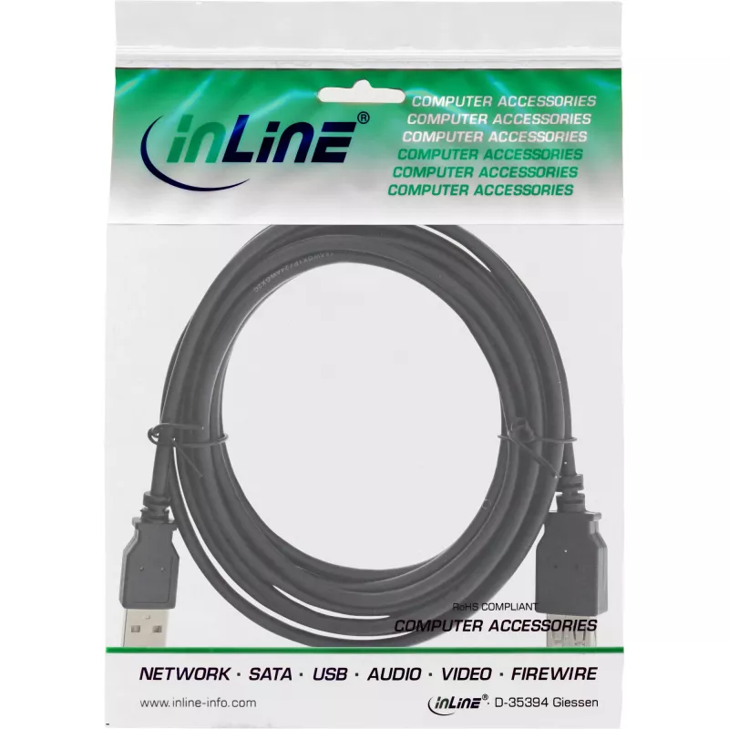 Cable alargador USB 2.0 Type-A macho/hembra InLine 34618B 1,8 m negro
