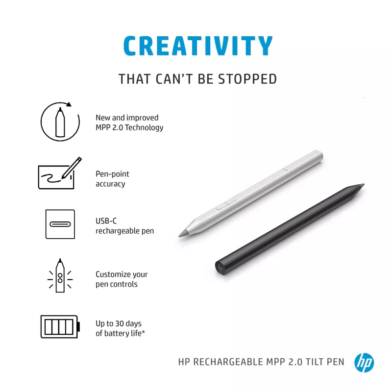 HP MPP 2.0 Tilt Pen recargable (negro), portátil, HP, negro, 1 mes(es), China, Home