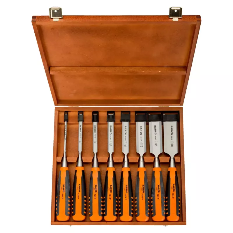 Bahco 424P-S8-EUR Juego de formones, 8 uds., 6-36 mm, en caja de madera