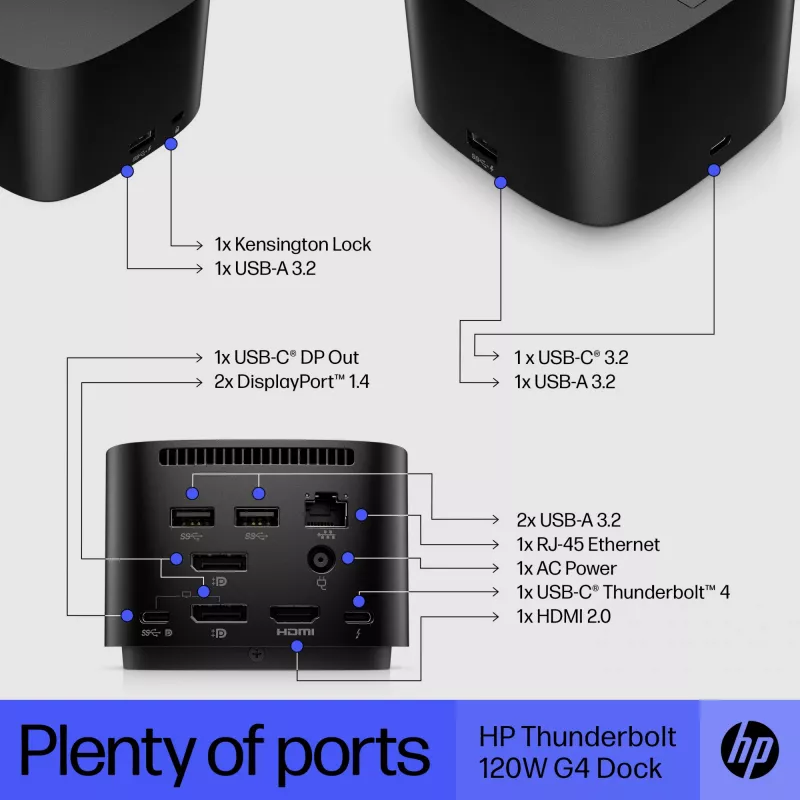 HP Thunderbolt Dock 120W G4 base de acoplamiento con cable negra