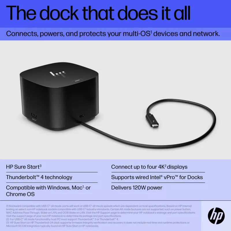 HP Thunderbolt Dock 120W G4 base de acoplamiento con cable negra