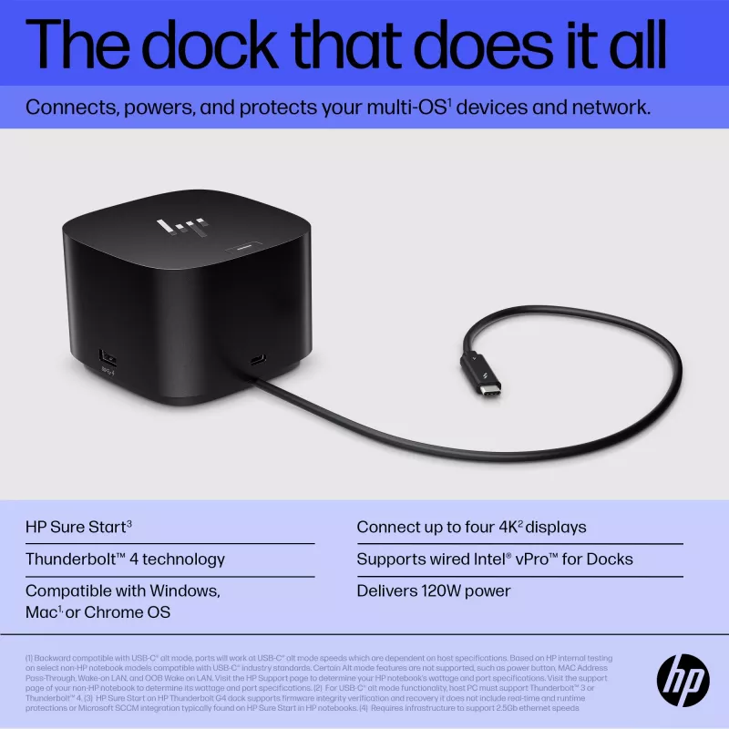 HP Thunderbolt Dock 120W G4 base de acoplamiento con cable negra