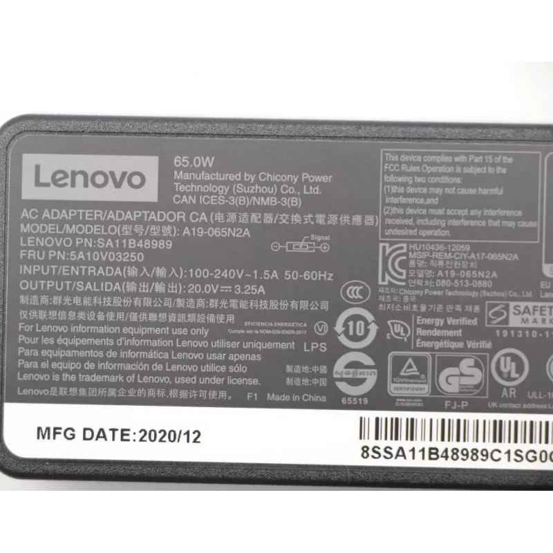 Lenovo 5A10V03250 fuente de alimentación/adaptador de interior 65 W negro