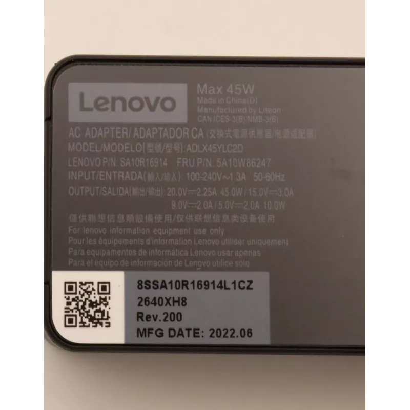 Lenovo 5A10W86247 fuente de alimentación de interior 45 W negro