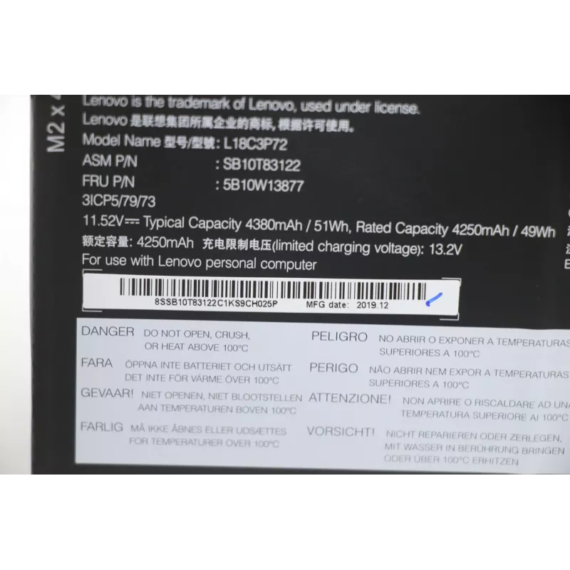 Batería interna de litio-ion para portátil Lenovo 50Wh 5B10W13877 modelos compatibles