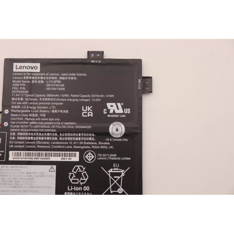 Batería interna para portátil Lenovo 3 celdas 42Wh litio-ion modelo 5B10W13946