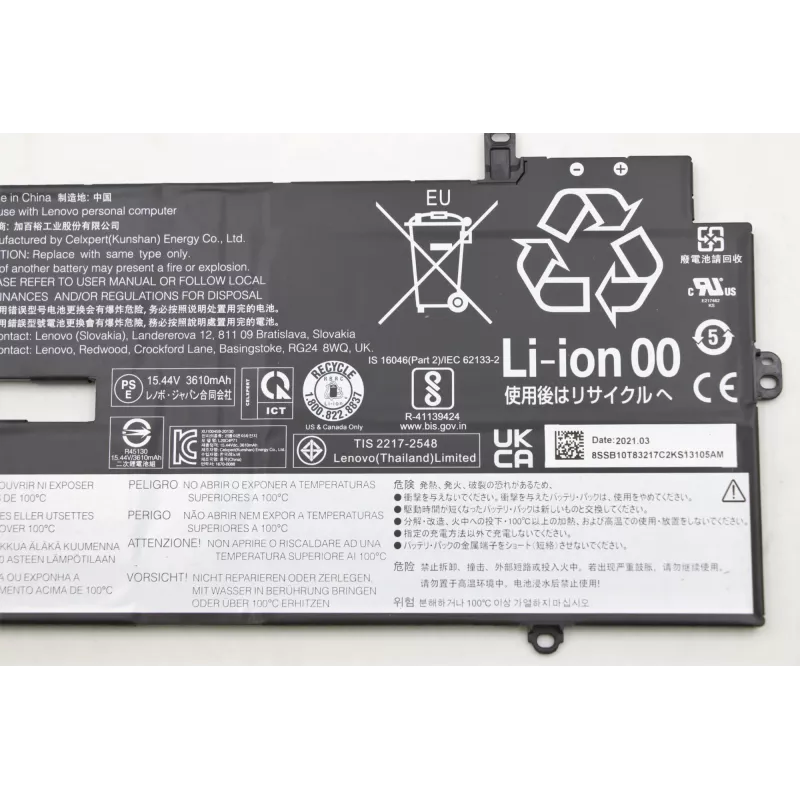 Batería para portátil Lenovo 57Wh modelo 5B10W13974 para portátiles Lenovo compatibles