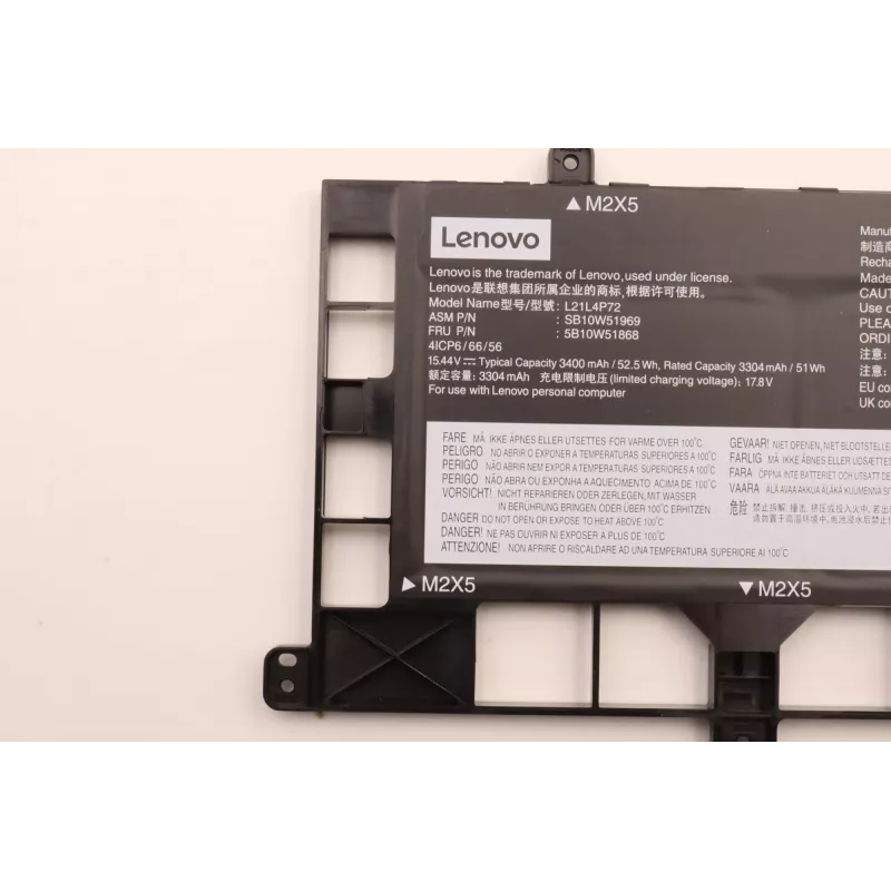 Batería interna para portátil Lenovo 5B10W51868 4 celdas 52,5 Wh para portátiles Lenovo compatibles