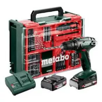 Taladro atornillador de empuñadura de pistola Metabo BS 18, portabrocas de sujeción rápida, 1,3 kg, 1600 rpm, portabrocas de 10 mm, 2 Ah Li-Ion (2 baterías)