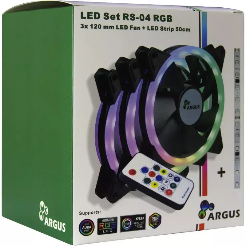 Inter-Tech Argus RS-04 set de ventiladores RGB, 3x 120 mm con tira LED de 50 cm y mando a distancia, negro