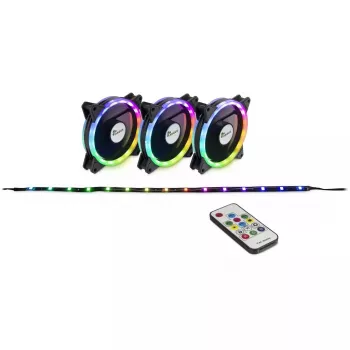 Inter-Tech Argus RS-04 set de ventiladores RGB, 3x 120 mm con tira LED de 50 cm y mando a distancia, negro