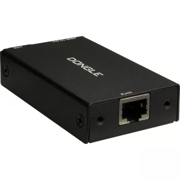 Adaptador de interfaz INTER-TECH KT-150D — RJ-45 (hembra) a DVI-D, con cable, máx. 1980×1080, incl. cable USB-A a B, metal, negro