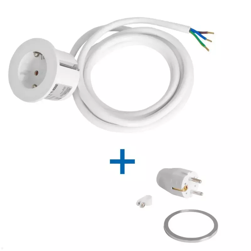 Toma de mesa empotrable Bachmann PIX con cable de alimentación de 2 m, blanco, Ø 6,8 cm, altura 50 mm