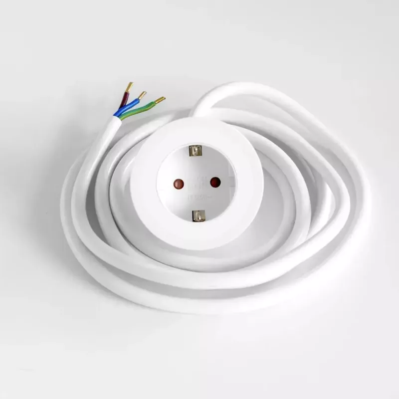 Toma de mesa empotrable Bachmann PIX con cable de alimentación de 2 m, blanco, Ø 6,8 cm, altura 50 mm
