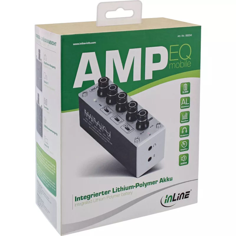 InLine AmpEQ móvil, Tri-Tone Hi-Res AUDIO preamplificador y amplificador para auriculares, 3,5 mm estéreo