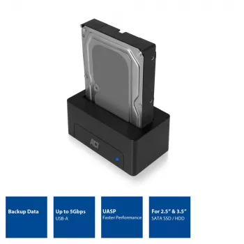 Docking station para HDD/SSD SATA de 2,5 inch/3,5 inch ACT USB 3.2 Gen1 negro