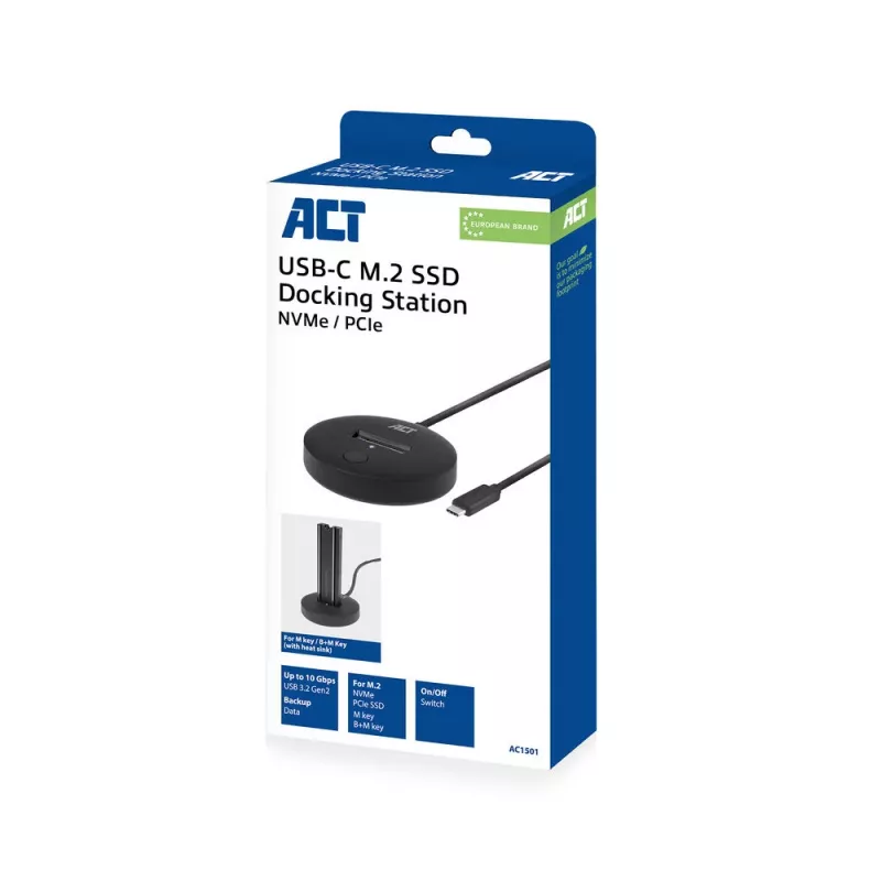 Docking station para SSD M.2 NVMe/PCIe ACT USB-C 3.2 Gen2 negro