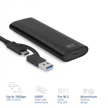 Carcasa SSD ACT AC1615 USB-C M.2 NVMe PCIe 10 Gbit/s negro