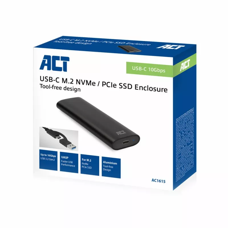 Carcasa SSD ACT AC1615 USB-C M.2 NVMe PCIe 10 Gbit/s negro