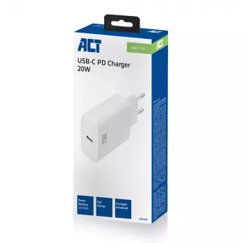 Adaptador de carga USB-C compacto ACT 20W carga rápida interior universal blanco