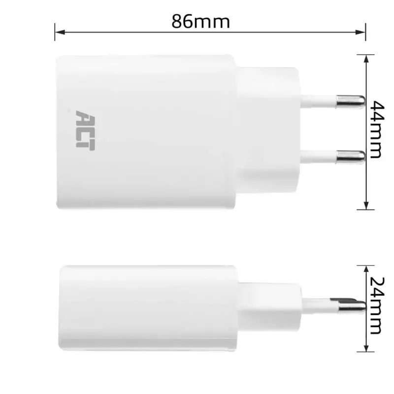 Adaptador de carga USB-C compacto ACT 20W carga rápida interior universal blanco