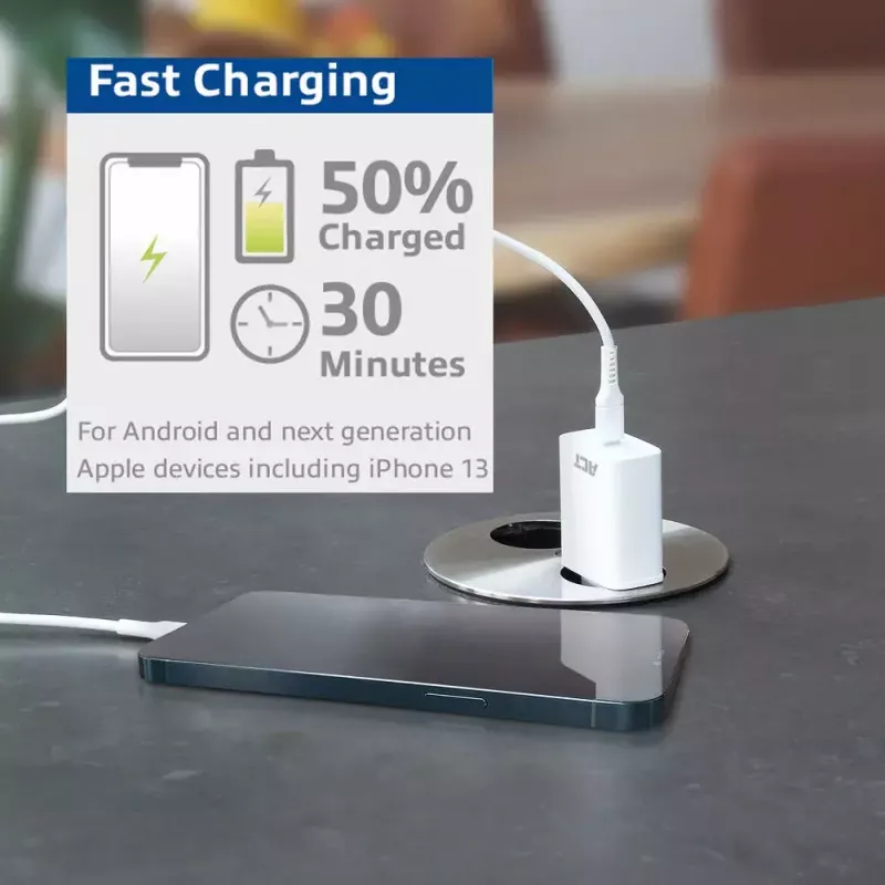 Adaptador de carga USB-C compacto ACT 20W carga rápida interior universal blanco