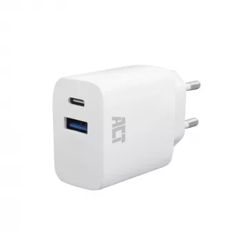 Cargador USB-C y USB-A ACT 20 W con Power Delivery PPS, Quick Charge, GaNFast