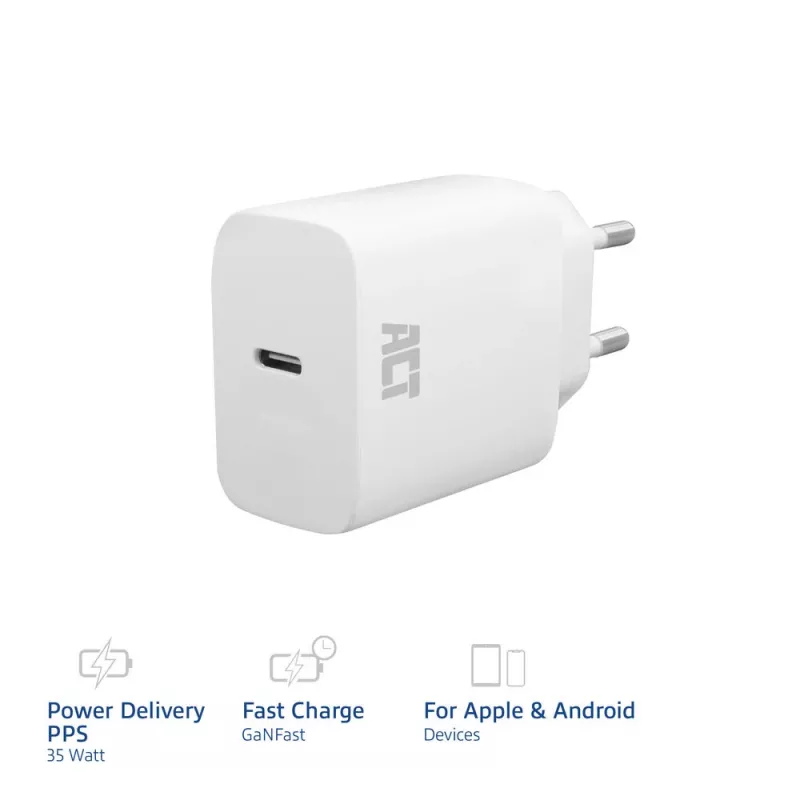 Cargador USB-C ACT 35W Power Delivery PPS GaNFast universal