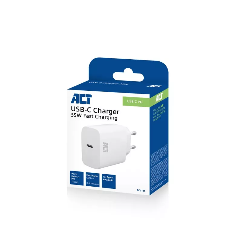 Cargador USB-C ACT 35W Power Delivery PPS GaNFast universal