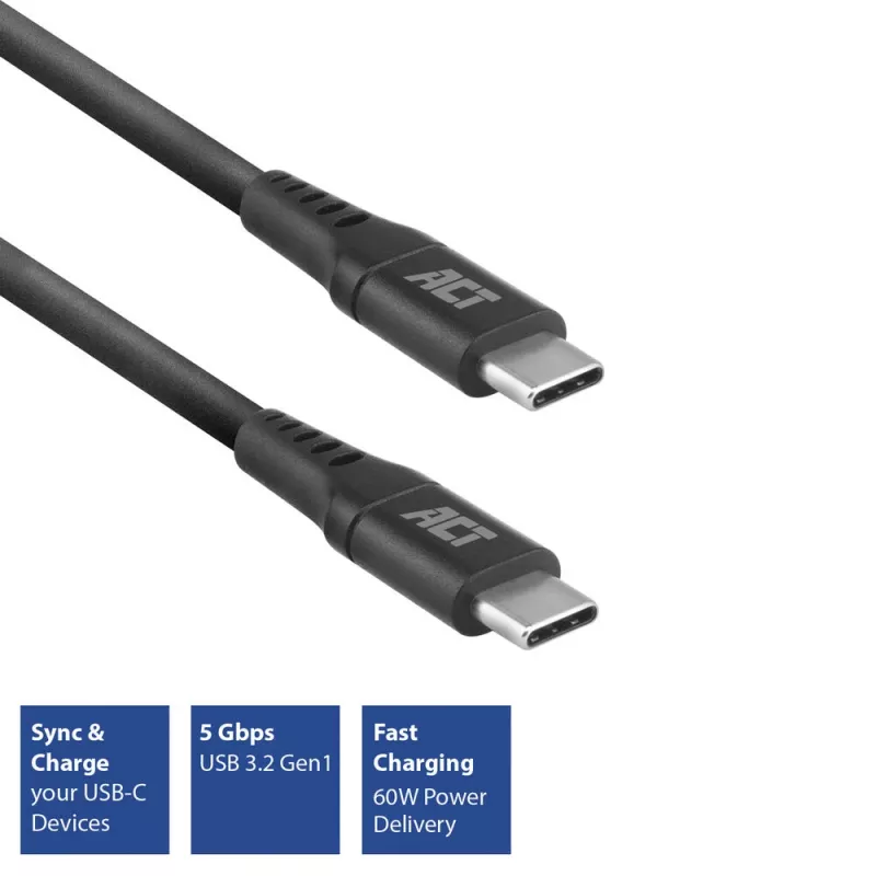 Cable de carga/datos USB 3.2 Gen1 ACT macho C – macho C, 1 metro