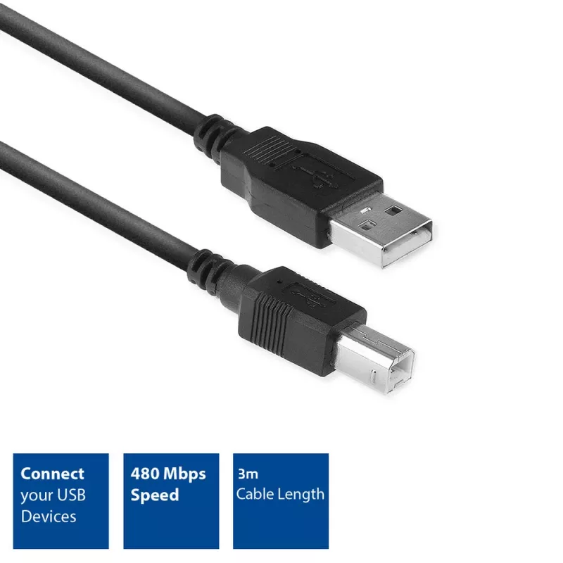 Cable de conexión USB 2.0 ACT macho A - macho B 3 metros
