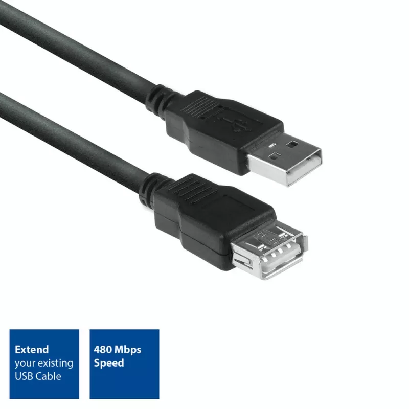 Cable alargador USB 2.0 ACT macho A - hembra A 1,8 metros, bolsa zip
