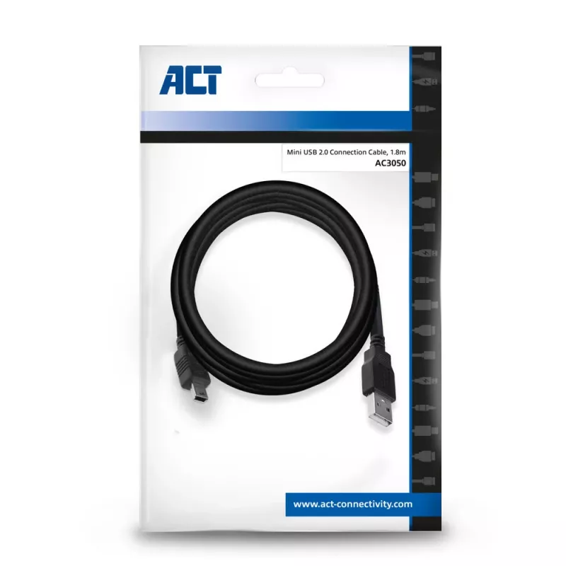 Cable de conexión USB 2.0 ACT macho A - macho Mini-B 1,8 metros