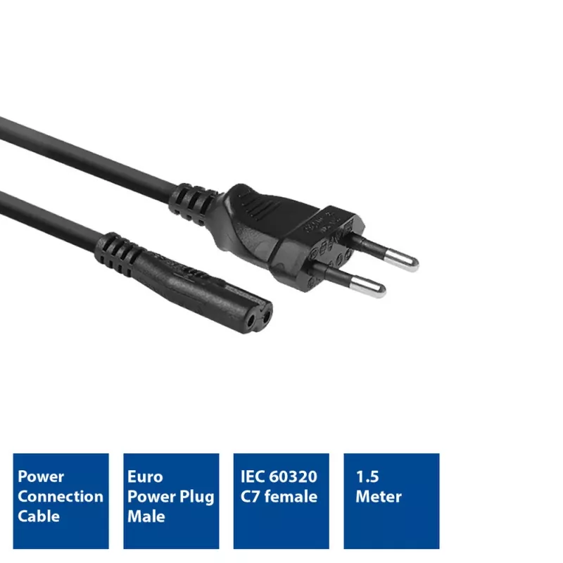 Cable de alimentación ACT enchufe euro - conector C7 negro 1,5 m
