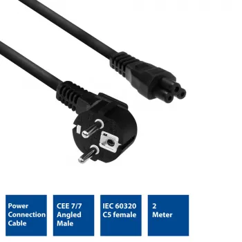 Cable de alimentación ACT enchufe CEE7/7 (acodado) - C5 negro 2 m