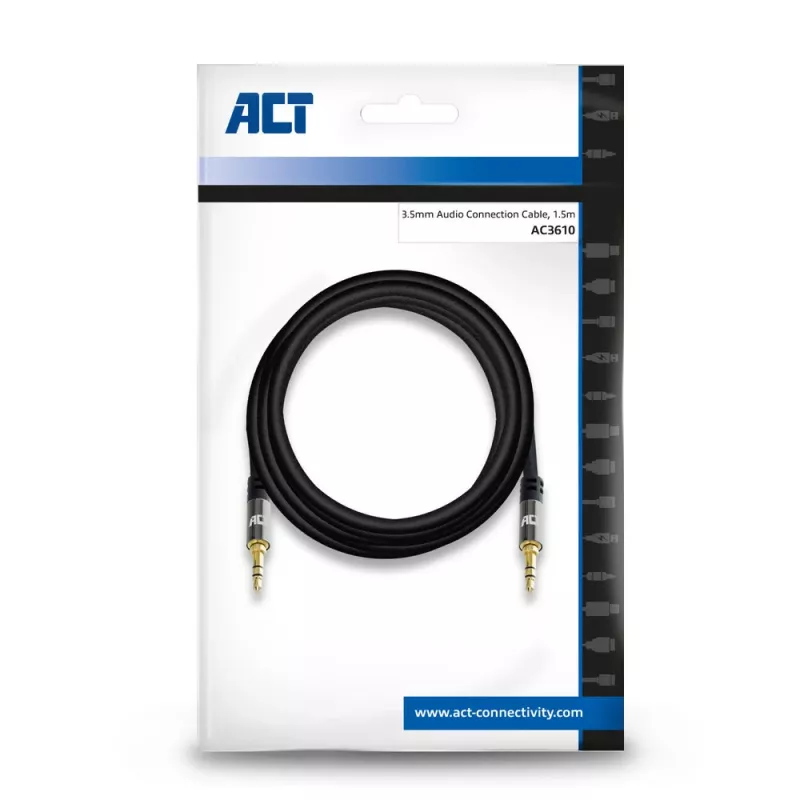 Cable de conexión de audio estéreo de alta calidad ACT 1,5 m jack 3,5 mm macho – macho
