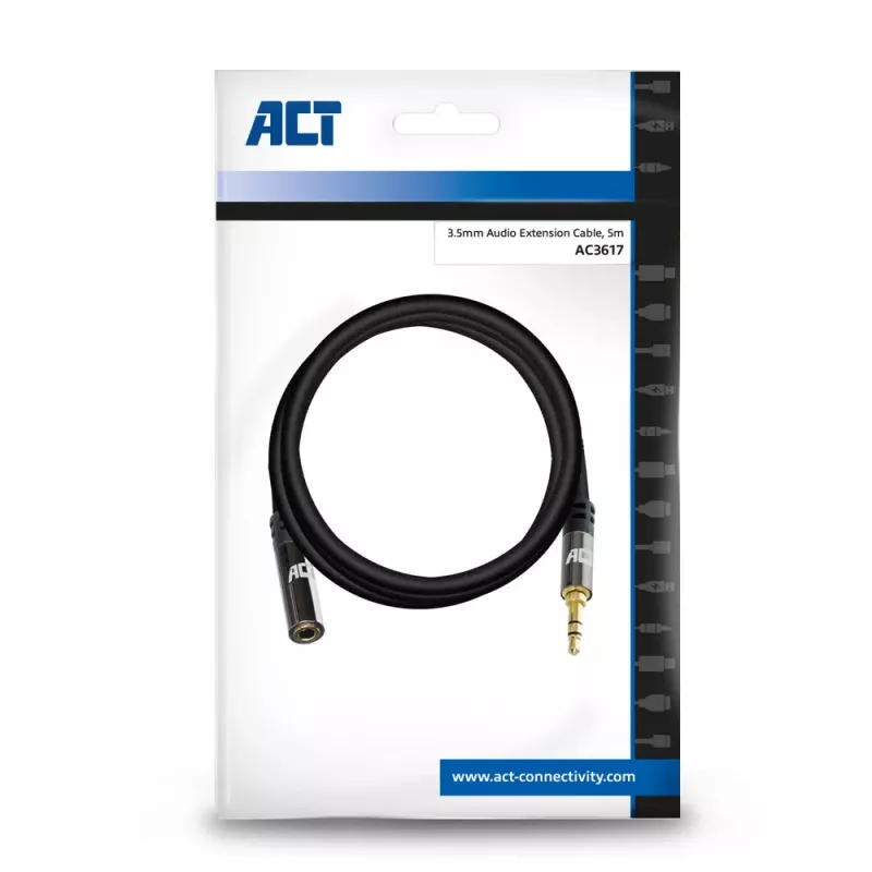 ACT cable de extensión de audio de alta calidad de 5 metros, conector jack estéreo de 3,5 mm macho a hembra