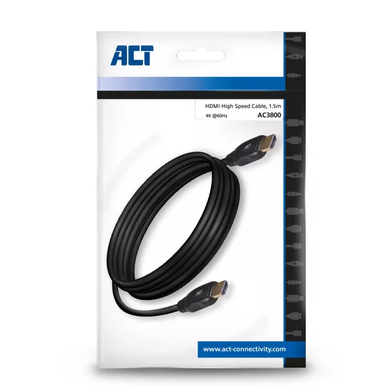 ACT cable de vídeo HDMI High Speed v2.0 de 1,5 m, conector HDMI-A macho - HDMI-A macho