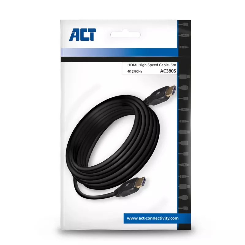 ACT cable de vídeo HDMI Ultra High Speed v2.0 de 5 metros, conector HDMI-A macho - HDMI-A macho