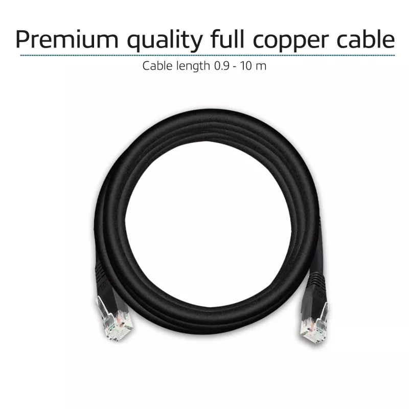 ACT Black cable de red U/UTP CAT6 de 10,0 metros con conectores RJ45