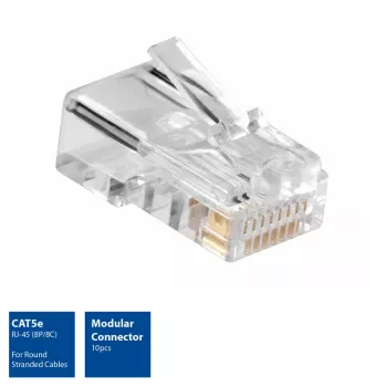 Conector modular CAT5E RJ-45 ACT AC4110 macho plateado transparente, 10 uds.