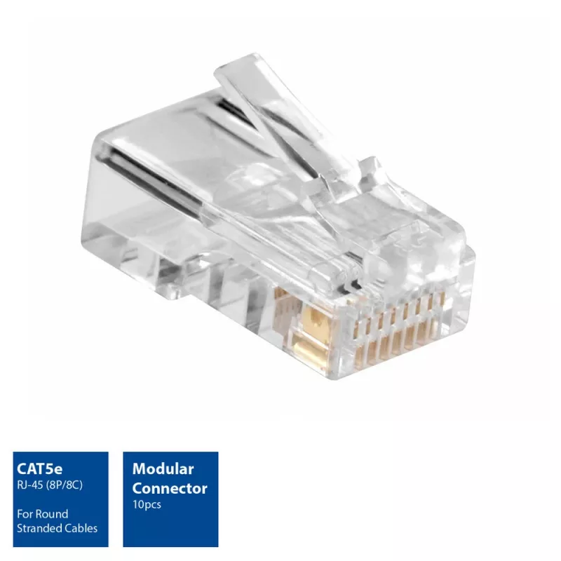 Conector modular CAT5E RJ-45 ACT AC4110 macho plateado transparente, 10 uds.