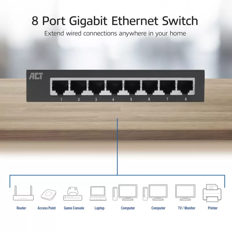 Switch no gestionado ACT AC4418 8 puertos Gigabit Ethernet 10/100/1000